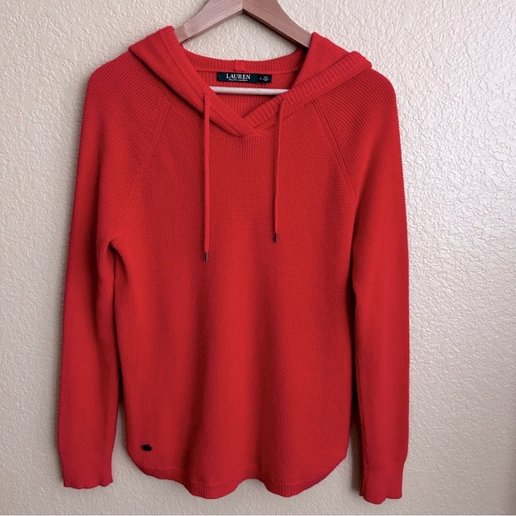 Lauren Ralph Lauren Red Waffle Print Hooded Sweater - Picture 1 of 7